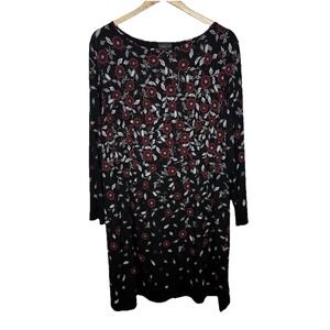J Jill Wearever Collection Black Red Floral Long Sleeve Dress Stretch Womens 2X
